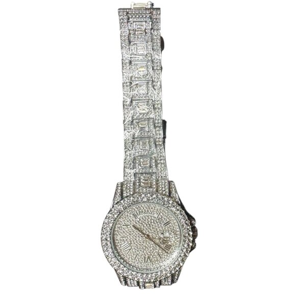 New Stunning Iced Out Men's Day - Date Quartz Watch 42mm NWOT - Picture 3 of 6